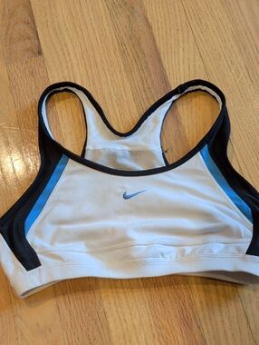 Y2K Nike White Sports Bra with Blue Accents and Black Trim